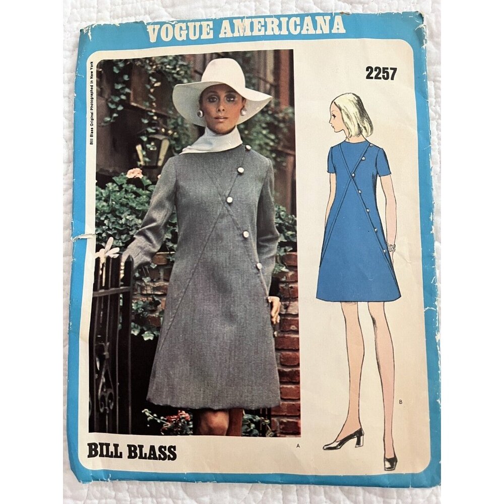 Vogue Americana Bill Blass Pattern 2257 Bust 32.5 A-line dress jewel neckline